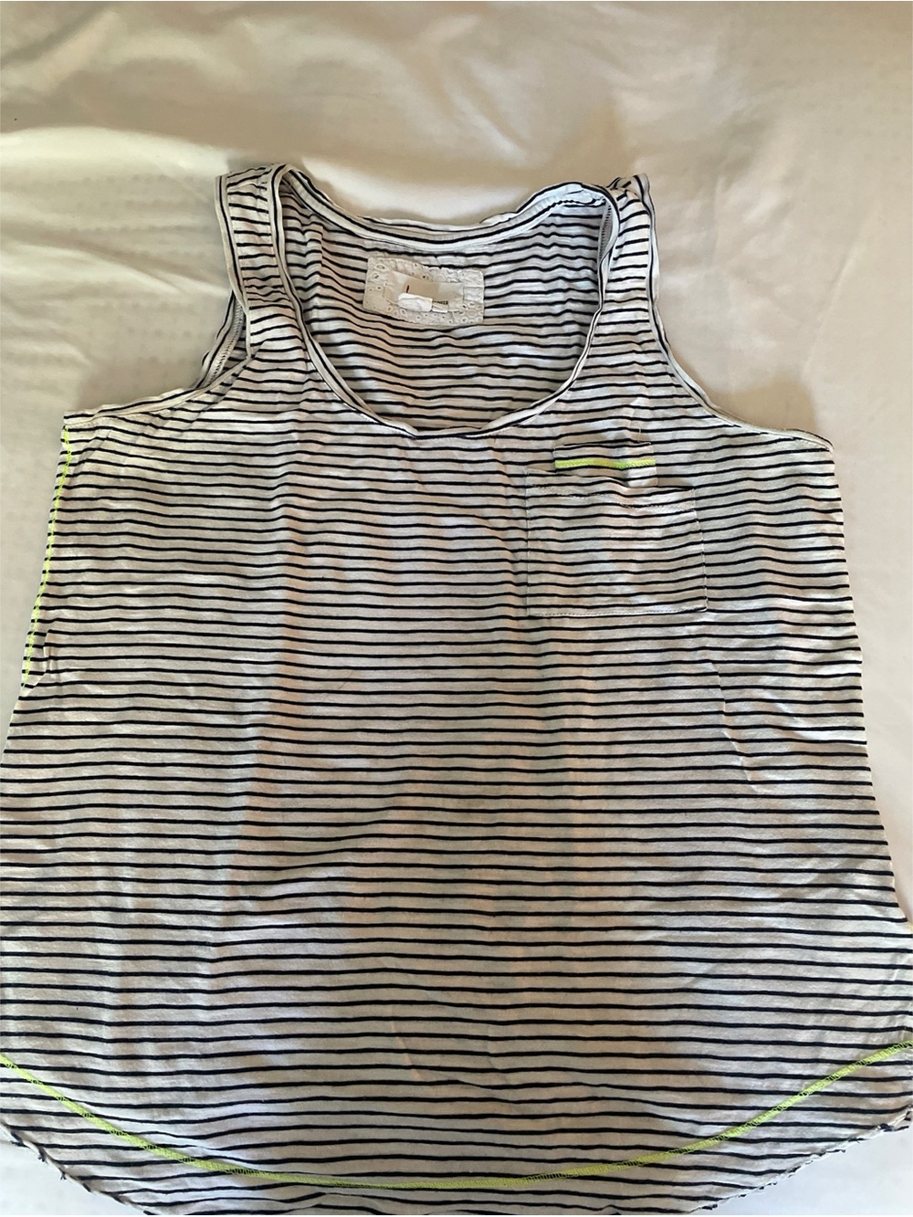 Anthropologie Navy and White Striped Tank with Lace Trim